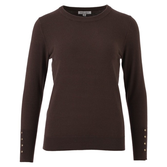 Enjoy Pullover Knoopjes 890602 Donkerbruin Enjoy Pullover Knoopjes 890602 Donkerbruin